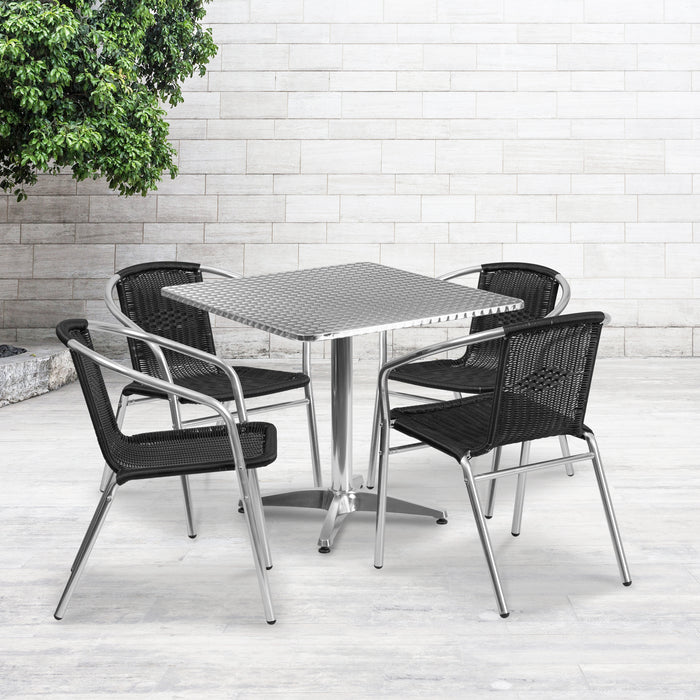 31.5" Square Aluminum Garden Patio Table Set with 4 Rattan Chairs