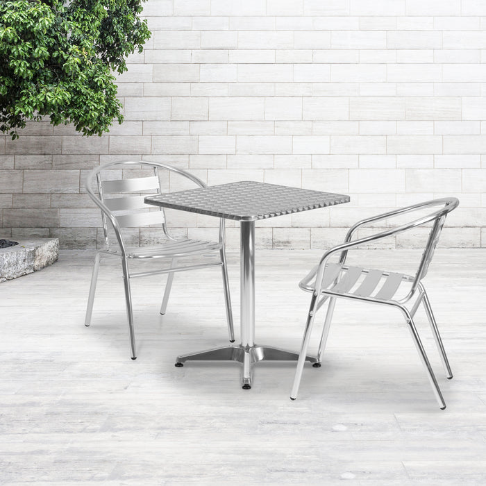 23.5'' Square Aluminum Indoor-Outdoor Table Set with 2 Slat Back Chairs