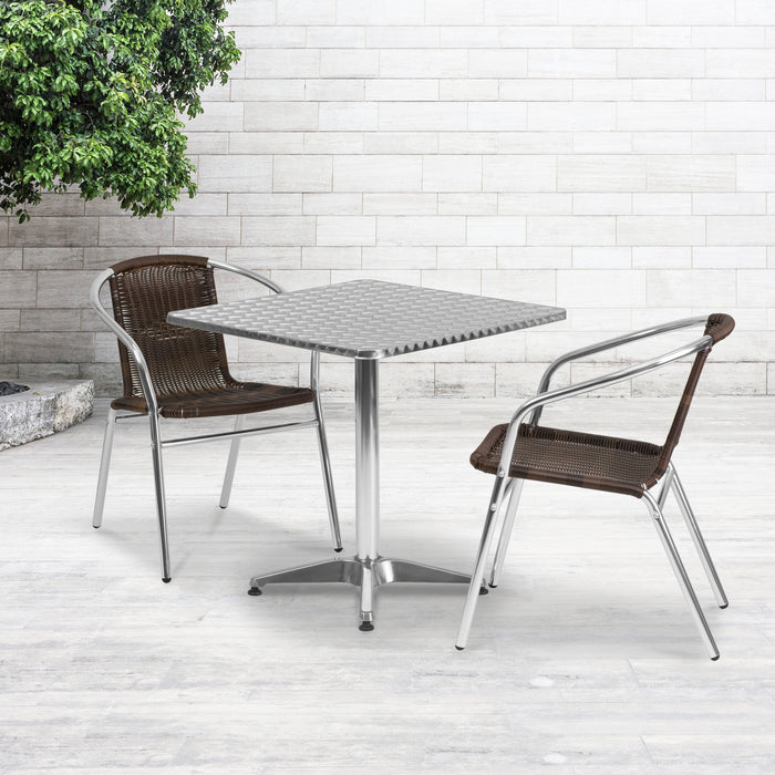27.5" Square Aluminum Garden Patio Table Set with 2 Rattan Chairs