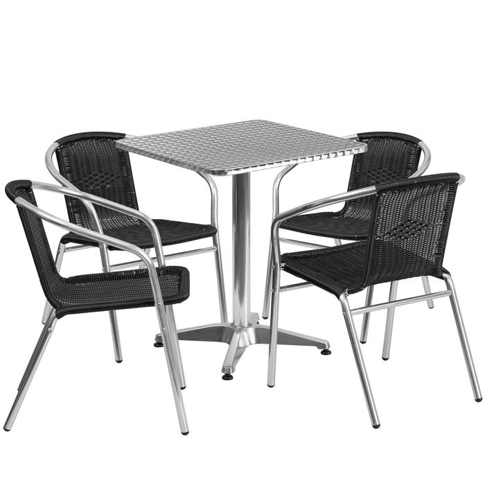 23.5" Square Aluminum Garden Patio Table Set with 4 Rattan Chairs