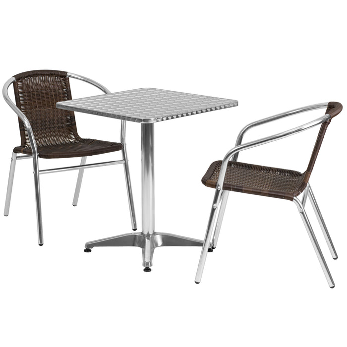 23.5" Square Aluminum Garden Patio Table Set with 2 Rattan Chairs