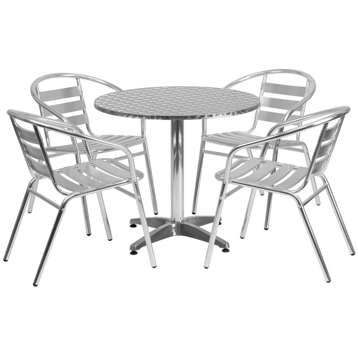 31.5'' Round Aluminum Indoor-Outdoor Table Set with 4 Slat Back Chairs