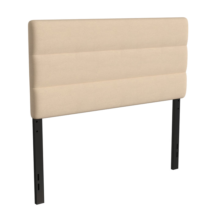 Gannon Modern Upholstered Headboard with Horizontal Line Stitching and Adjustable Height Rails