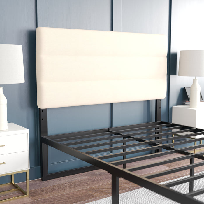 Gannon Modern Upholstered Headboard with Horizontal Line Stitching and Adjustable Height Rails