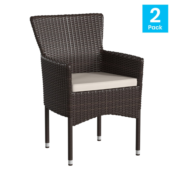 Ina Set of 2 Modern Wicker Patio Chairs with Removable Cushions for Indoor and Outdoor Use