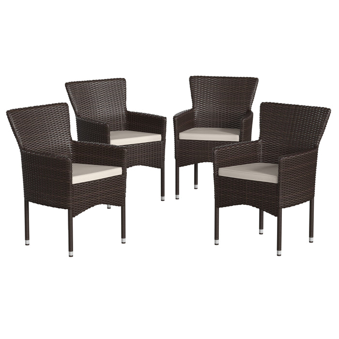 Ina Set of 4 Modern Wicker Patio Chairs with Removable Cushions for Indoor and Outdoor Use