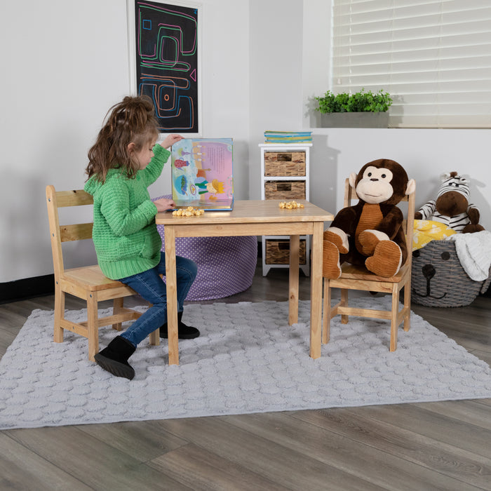 Kids 3 Piece Solid Hardwood Table and Chair Set for Playroom, Kitchen