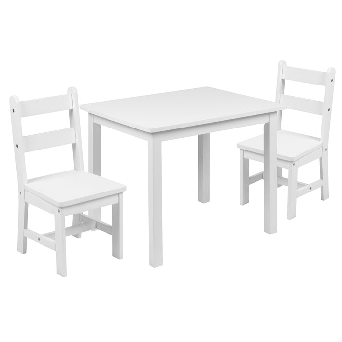 Kids 3 Piece Solid Hardwood Table and Chair Set for Playroom, Kitchen