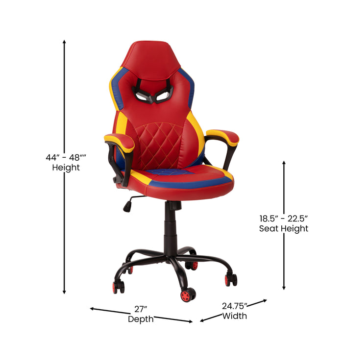 Faux Leather Ergonomic Designer Back Gamer Chair with Diamond Stitch, Lumbar Support & Padded Arms