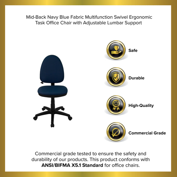 Mid-Back Fabric Adjustable Lumbar Swivel Task Ergonomic Office Chair