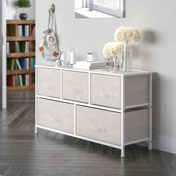 Emma + Oliver 5 Drawer Storage Chest with Black Wood Top & Dark Gray Fabric Pull Drawers Emma + Oliver 5 Drawer Storage Chest with Black Wood Top & Dark Gray Fabric Pull Drawers