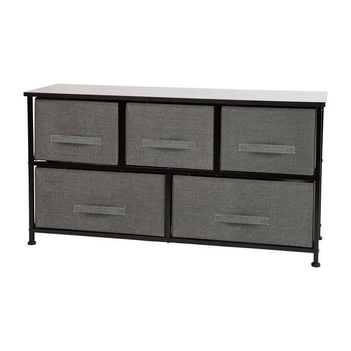 5 Drawer Storage Chest with Wood Top & Dark Fabric Pull Drawers