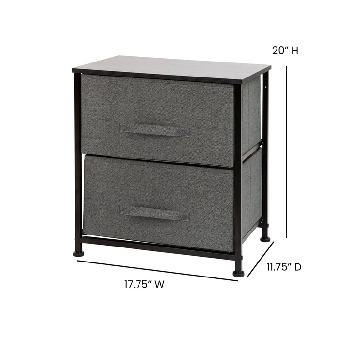 2 Drawer Storage Stand with Wood Top & Dark Fabric Pull Drawers