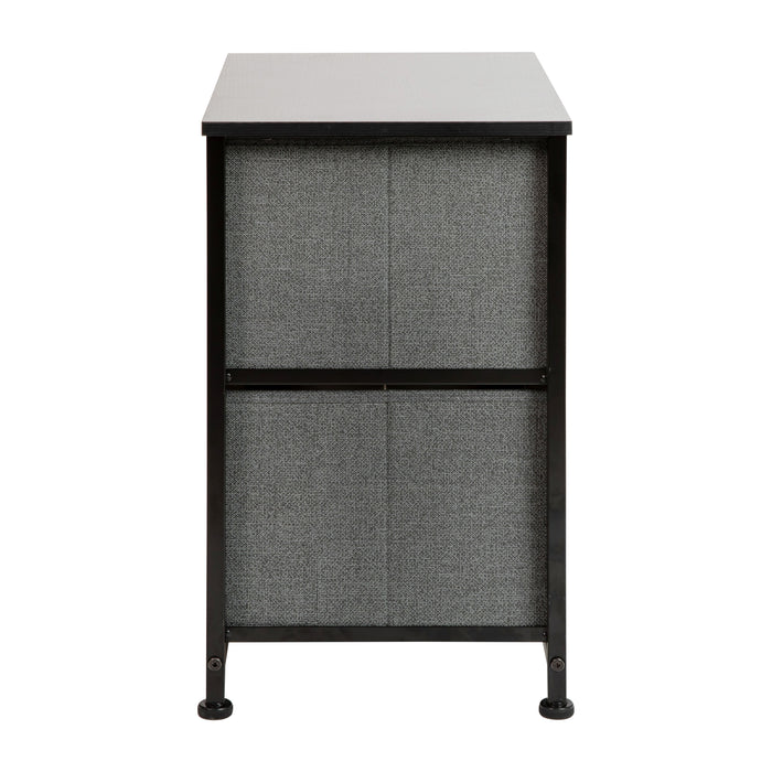 Emma + Oliver 2 Drawer Storage Stand with White Wood Top & Light Gray Fabric Pull Drawers