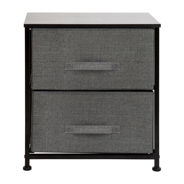 2 Drawer Storage Stand with Wood Top & Dark Fabric Pull Drawers