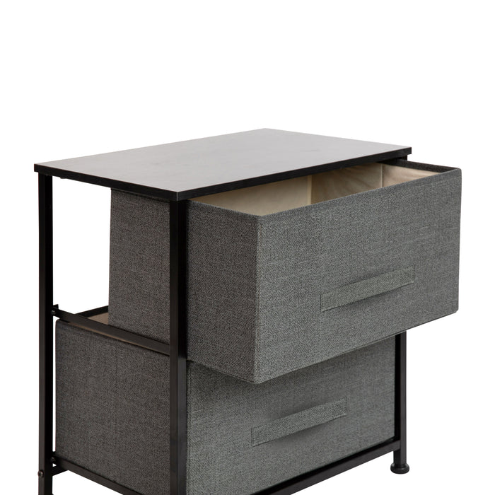 Emma + Oliver 2 Drawer Storage Stand with White Wood Top & Light Gray  Fabric Pull Drawers