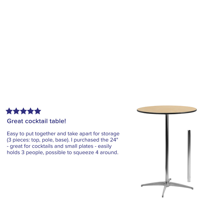 24" Round Wood Cocktail Table with 30" and 42" Columns
