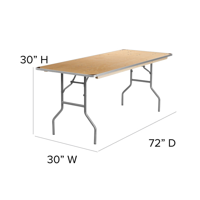 6-Foot Rectangular HEAVY DUTY Birchwood Folding Banquet Table with METAL Edges and Protective Corner Guards