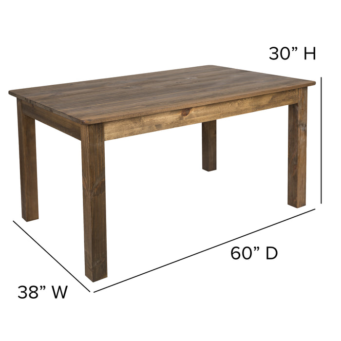 60" x 38" Rectangular Antique Rustic Solid Pine Farm Dining Table