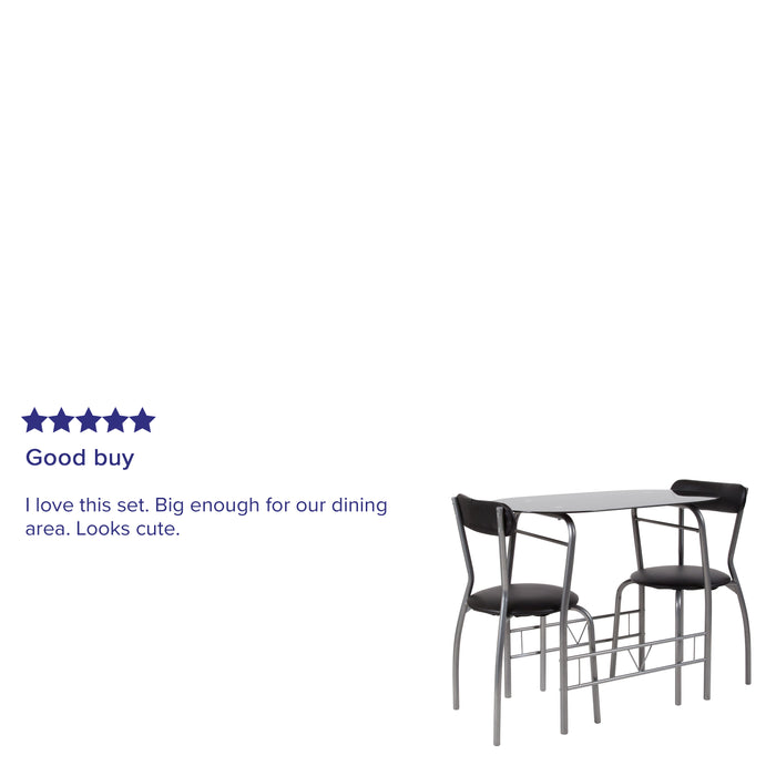 3 Piece Space-Saver Glass Bistro Set with Vinyl Padded Chairs