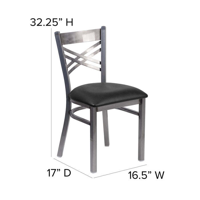 Clear Coated "X" Back Metal Restaurant Dining Chair