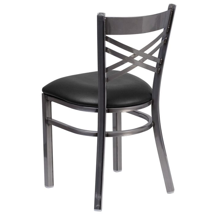 Clear Coated "X" Back Metal Restaurant Dining Chair