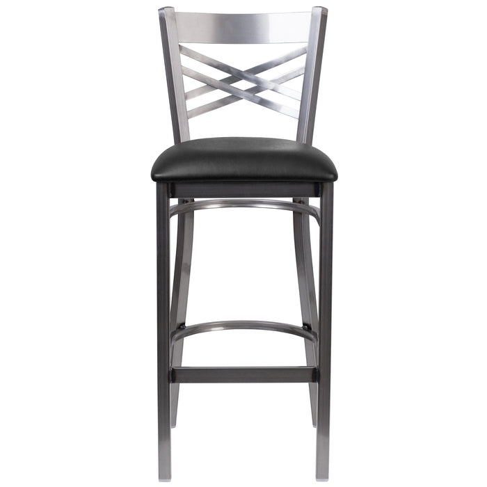 Clear Coated "X" Back Metal Restaurant Dining Barstool