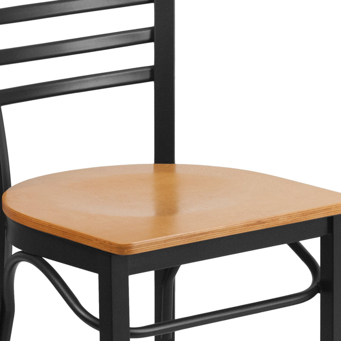 Black Three-Slat Ladder Back Metal Restaurant Dining Chair