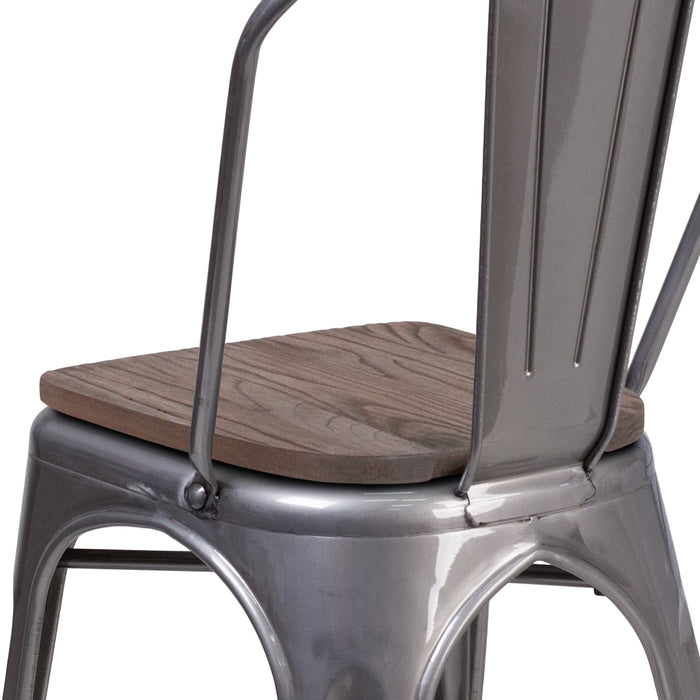 Metal Stackable Chair with Wood Seat