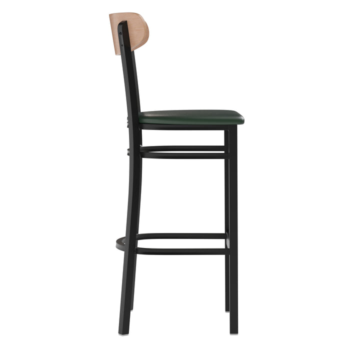 Yara Industrial Barstool with Rolled Steel Frame and Solid Wood Seat - 500 lbs. Static Weight Capacity