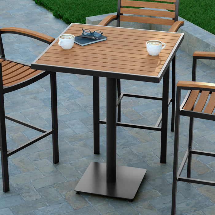 Livia Outdoor Bar Height Table with Faux Teak Poly Slats