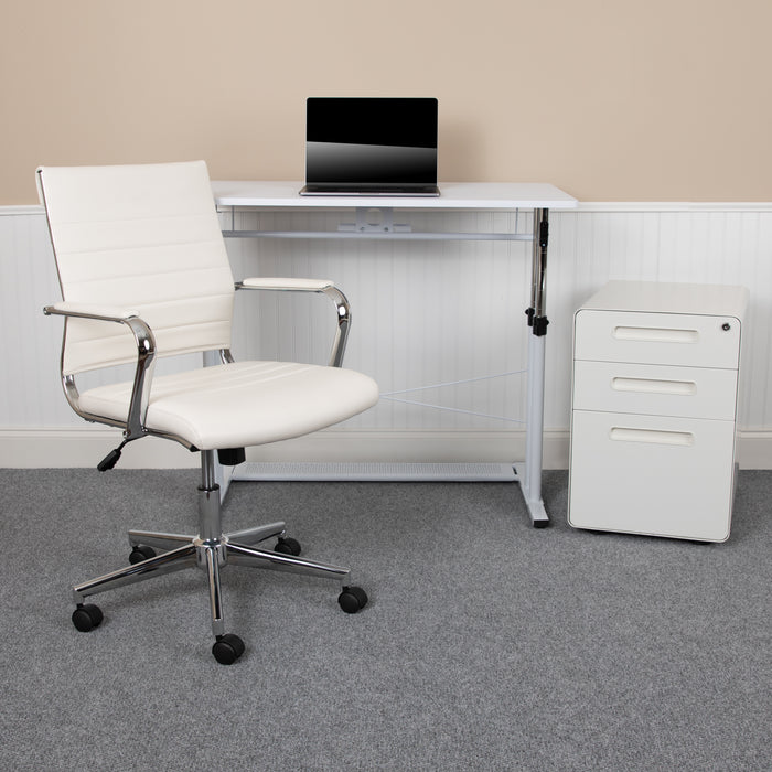 Work From Home Kit with Adjustable Desk, LeatherSoft Office Chair, & Locking Cabinet