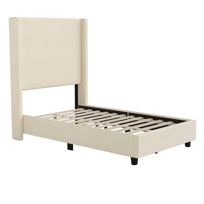 Nora upholstered Platform Bed with Plush Padded Wingback Headboard and Wood Support Slats - No Box Spring Needed