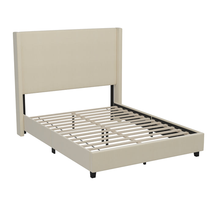 Nora upholstered Platform Bed with Plush Padded Wingback Headboard and Wood Support Slats - No Box Spring Needed