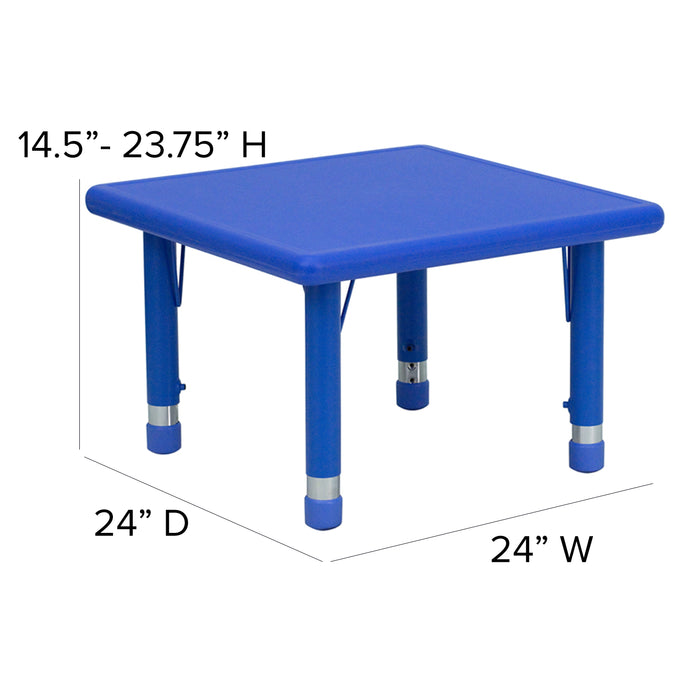 24" Square Plastic Height Adjustable Activity Table Set with 4 Chairs