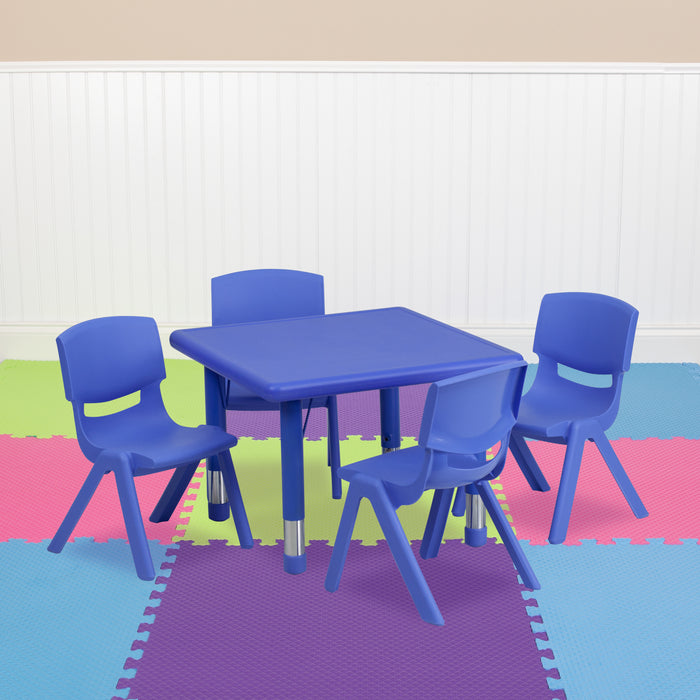 24" Square Plastic Height Adjustable Activity Table Set with 4 Chairs