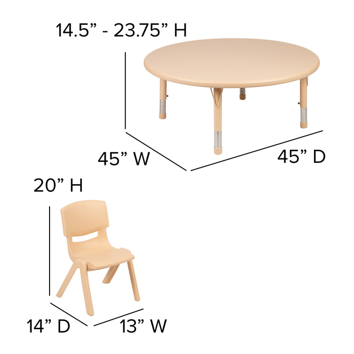 45" Round Plastic Height Adjustable Activity Table Set with 4 Chairs