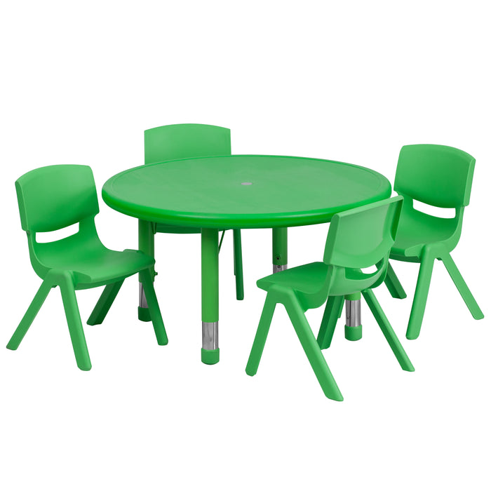 33" Round Plastic Height Adjustable Activity Table Set with 4 Chairs