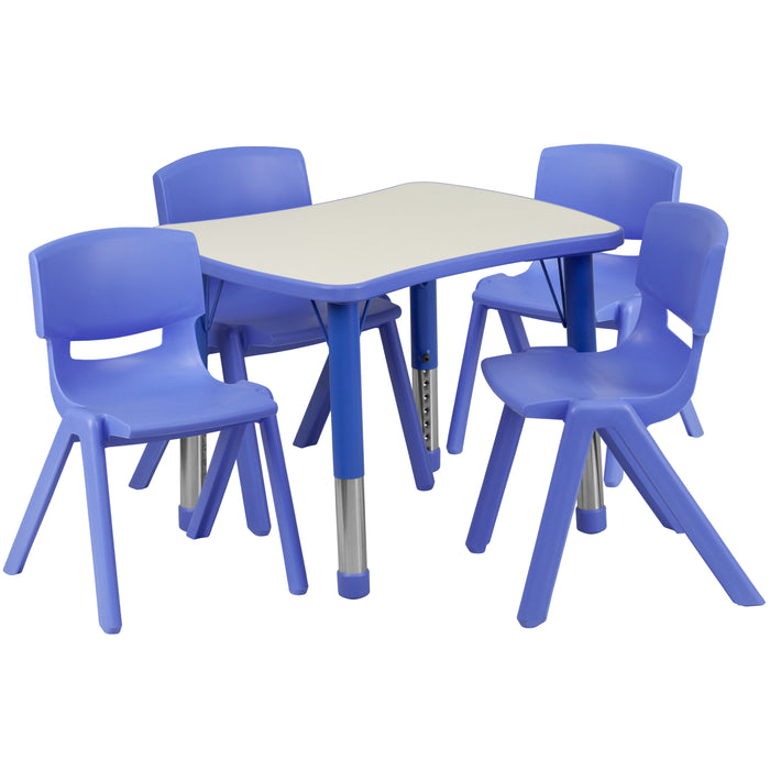 21.875"W x 26.625"L Rectangular Plastic Height Adjustable Activity Table Set with 4 Chairs