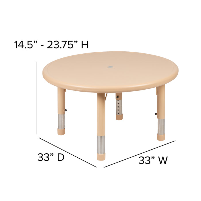 33" Round Plastic Height Adjustable Activity Table