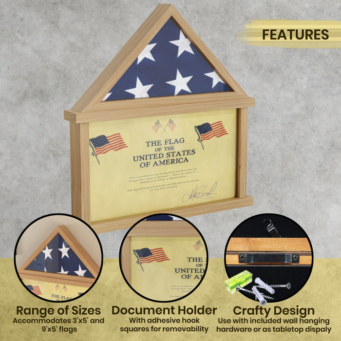 Memorial Flag, Certificate And Shadow Box Display Case Small -  Solid Wood